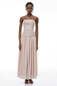 Zephyrine Pink Off Shoulder Ruched Maxi Dress