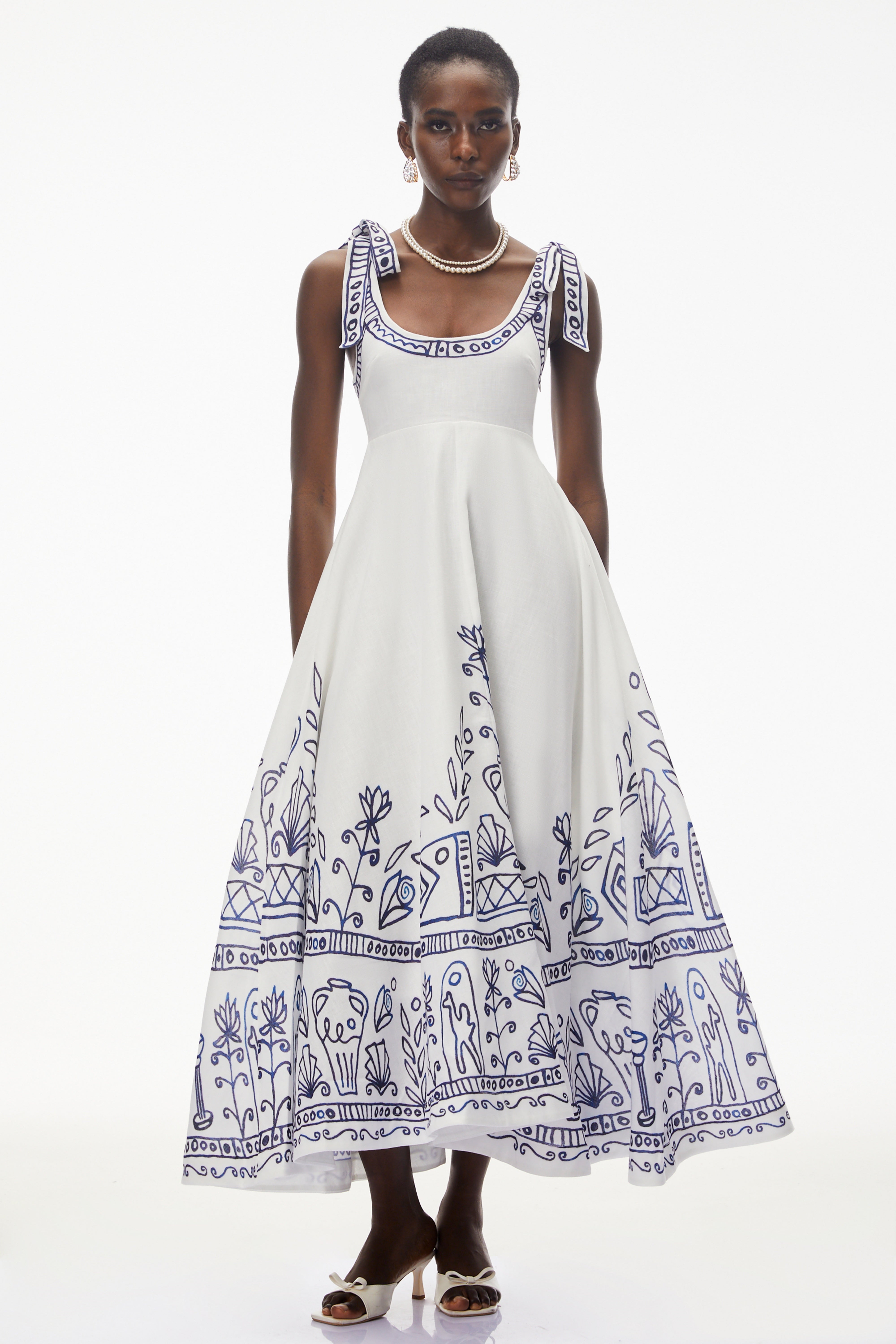 Zohar White Color Block Print Maxi Dress