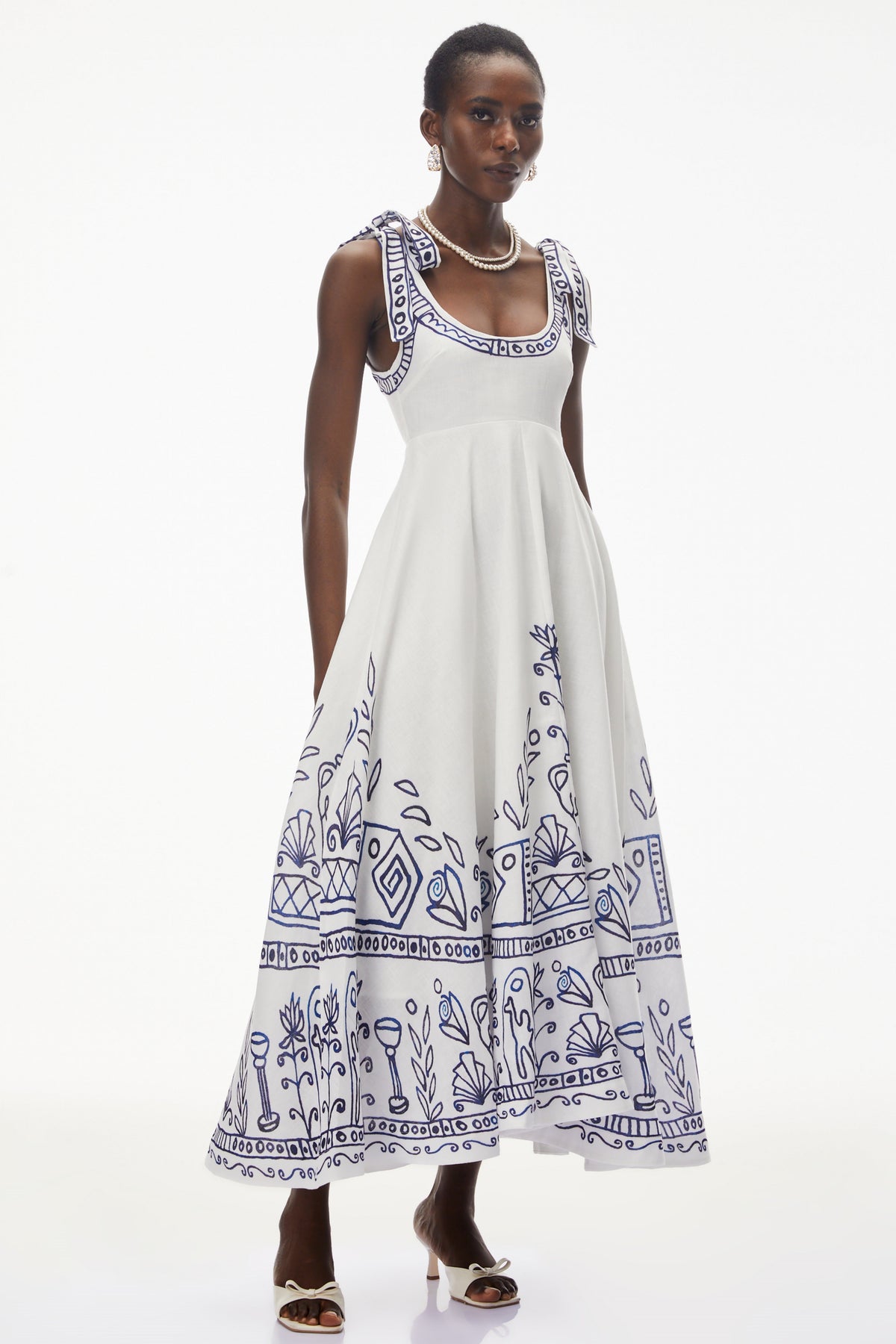 Zohar White Color Block Print Maxi Dress