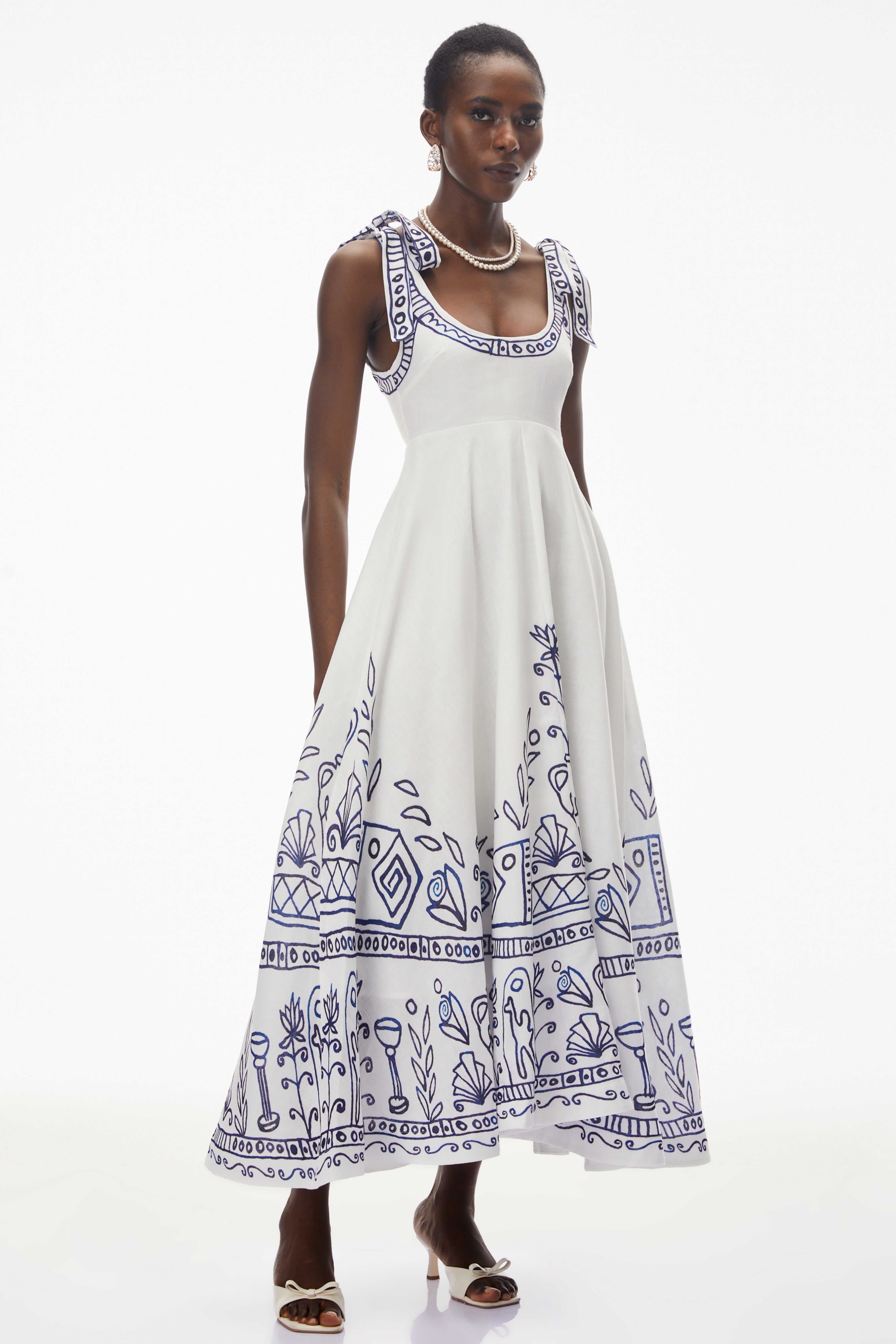 Zohar White Color Block Print Maxi Dress