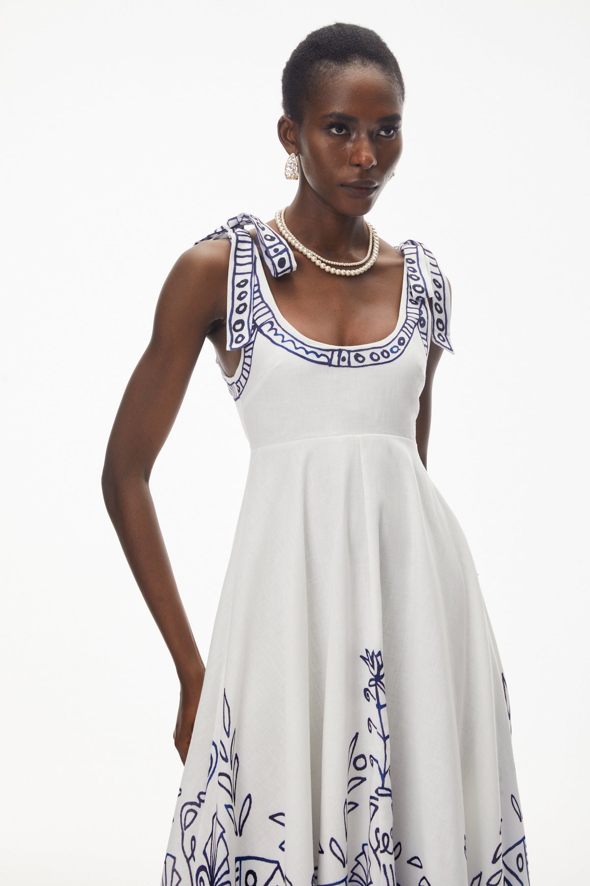 Zohar White Color Block Print Maxi Dress