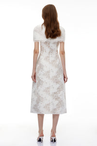 Zohar White Floral Lace Midi Dress with Cape