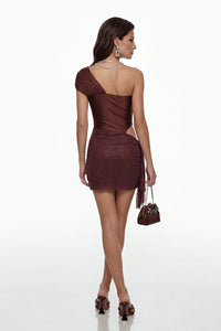 Zorya Brown One Shoulder Cut-Out Mini Dress