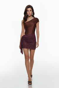 Zorya Brown One Shoulder Cut-Out Mini Dress