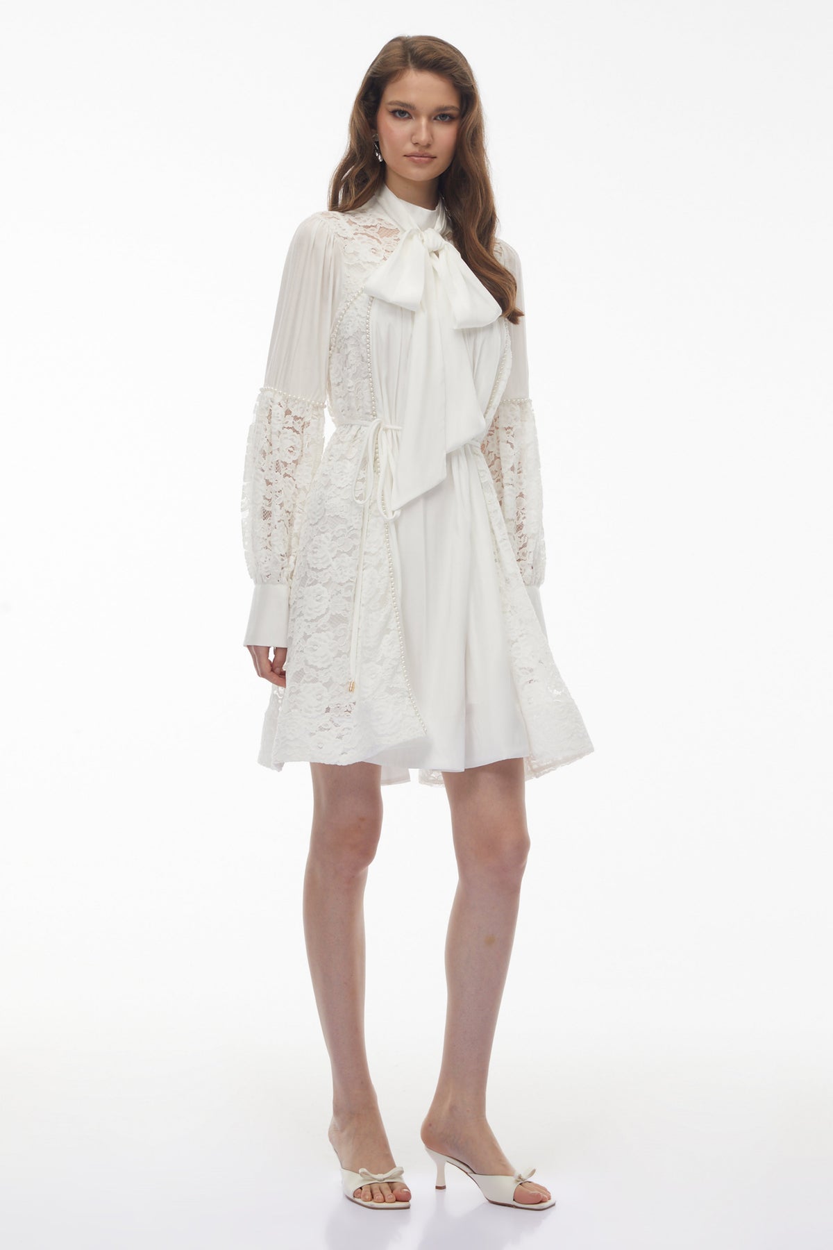 Zosime White Mini Dress with Floral Lace Panels