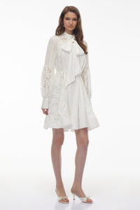 Zosime White Mini Dress with Floral Lace Panels