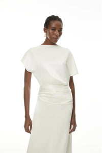 Zuzanna White Asymmetrical Glossy Maxi Dress