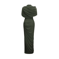 Catherine asymmetrical pleated maxi dress in Green