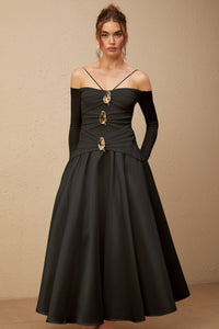 Nadine off-shoulder panelled maxi dress in Black