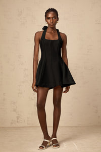 Quirine halterneck bow-detail mini dress in Black