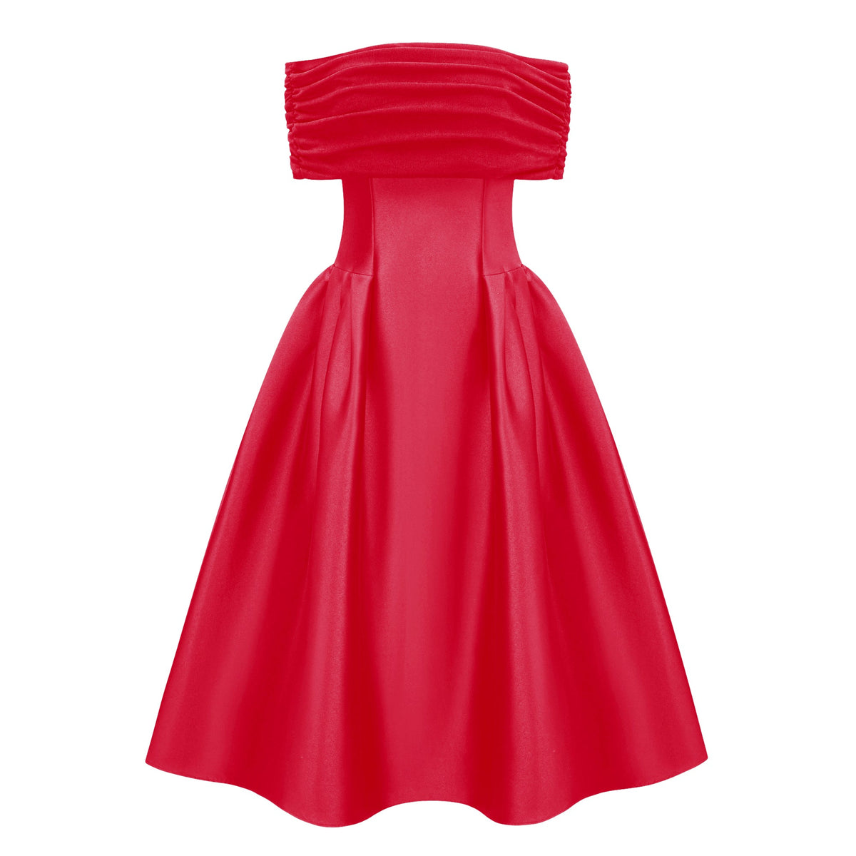 Ainara Red Off Shoulder Polished Midi Dress