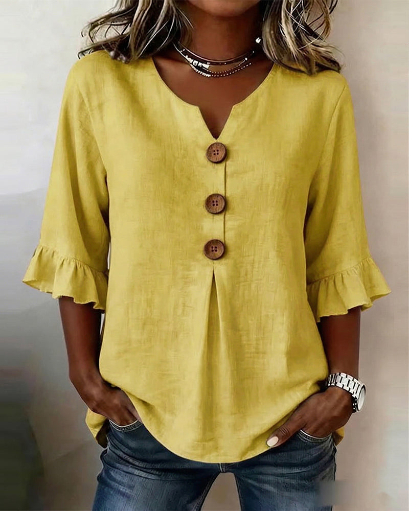 Sophia Solid Cotton Linen Blend Shirt