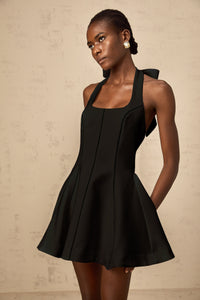 Quirine halterneck bow-detail mini dress in Black
