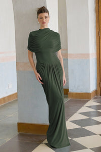 Catherine asymmetrical pleated maxi dress in Green