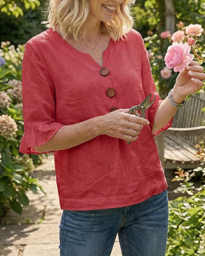 Sophia Solid Cotton Linen Blend Shirt