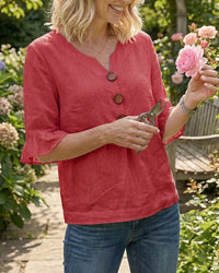 Sophia Solid Cotton Linen Blend Shirt