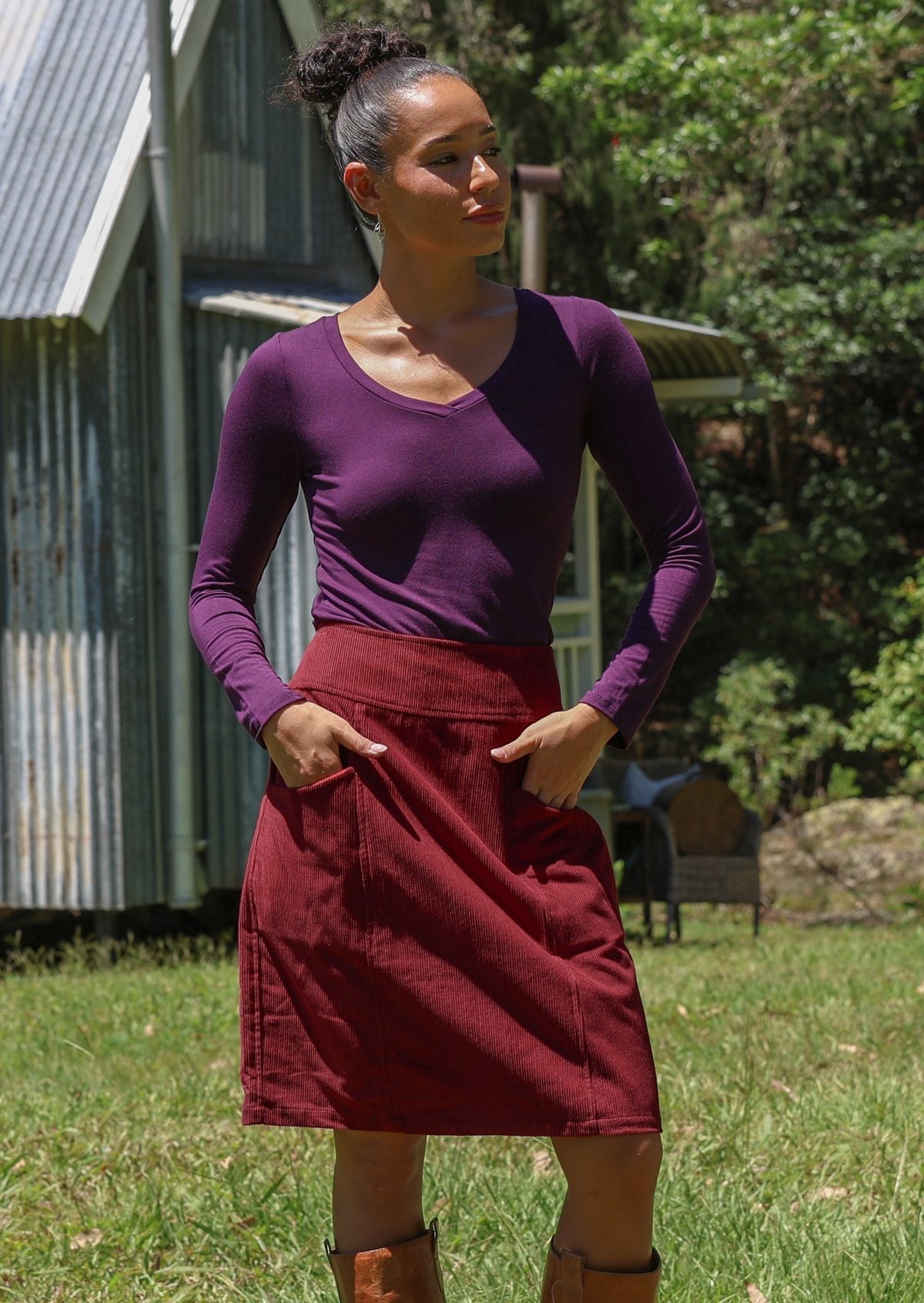 Aalia Corduroy Skirt Cabernet