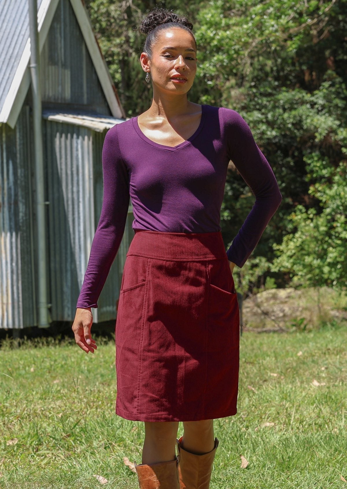 Aalia Corduroy Skirt Cabernet