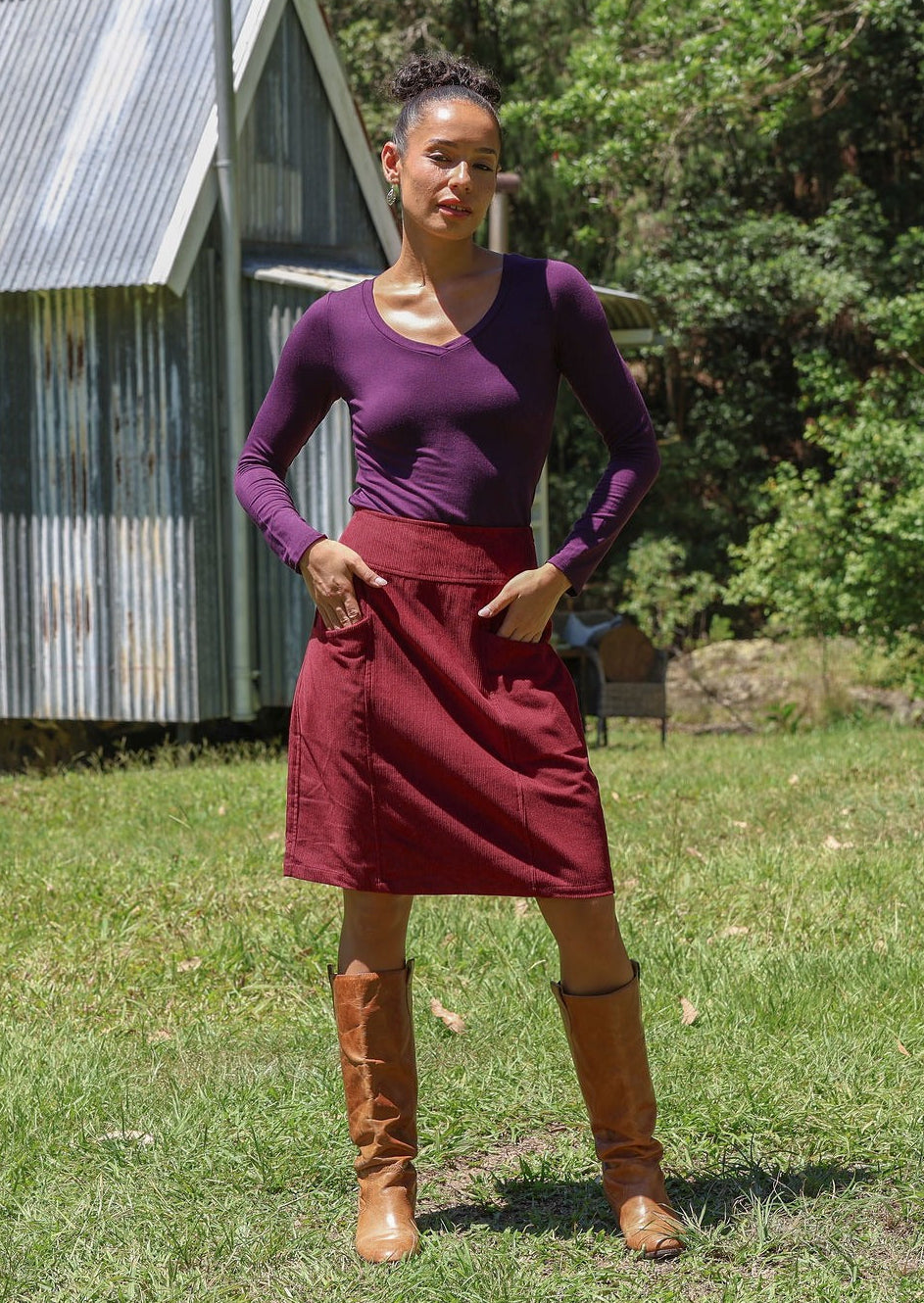 Aalia Corduroy Skirt Cabernet