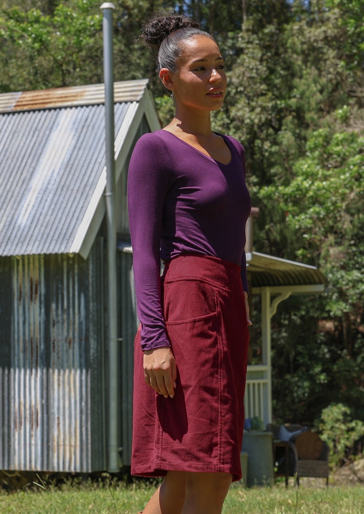 Aalia Corduroy Skirt Cabernet