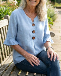 Sophia Solid Cotton Linen Blend Shirt