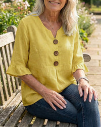Sophia Solid Cotton Linen Blend Shirt