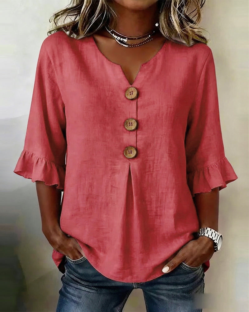 Sophia Solid Cotton Linen Blend Shirt