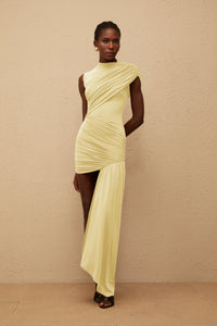 Fée Yellow Asymmetrical Ruched Mini Dress