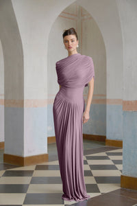 Catherine asymmetrical pleated maxi dress in Purple