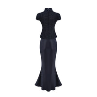 Josette blue peplum-waist panelled maxi dress