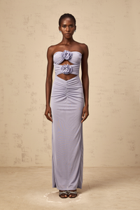 Karine lavender 3D-petal ruched corset maxi dress