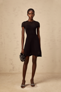 Mélisande black wavy-crochet textured mini dress