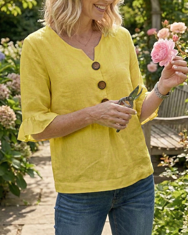 Sophia Solid Cotton Linen Blend Shirt