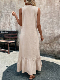 Ruffle Trim V-Neck A-Line Maxi Dress