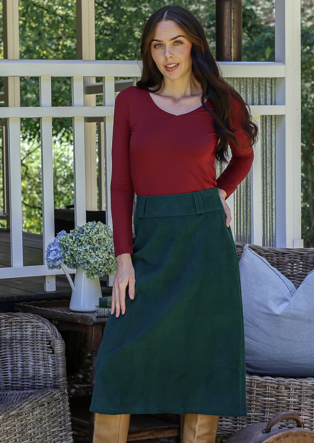 Belt Loop Corduroy Skirt Botanical Garden