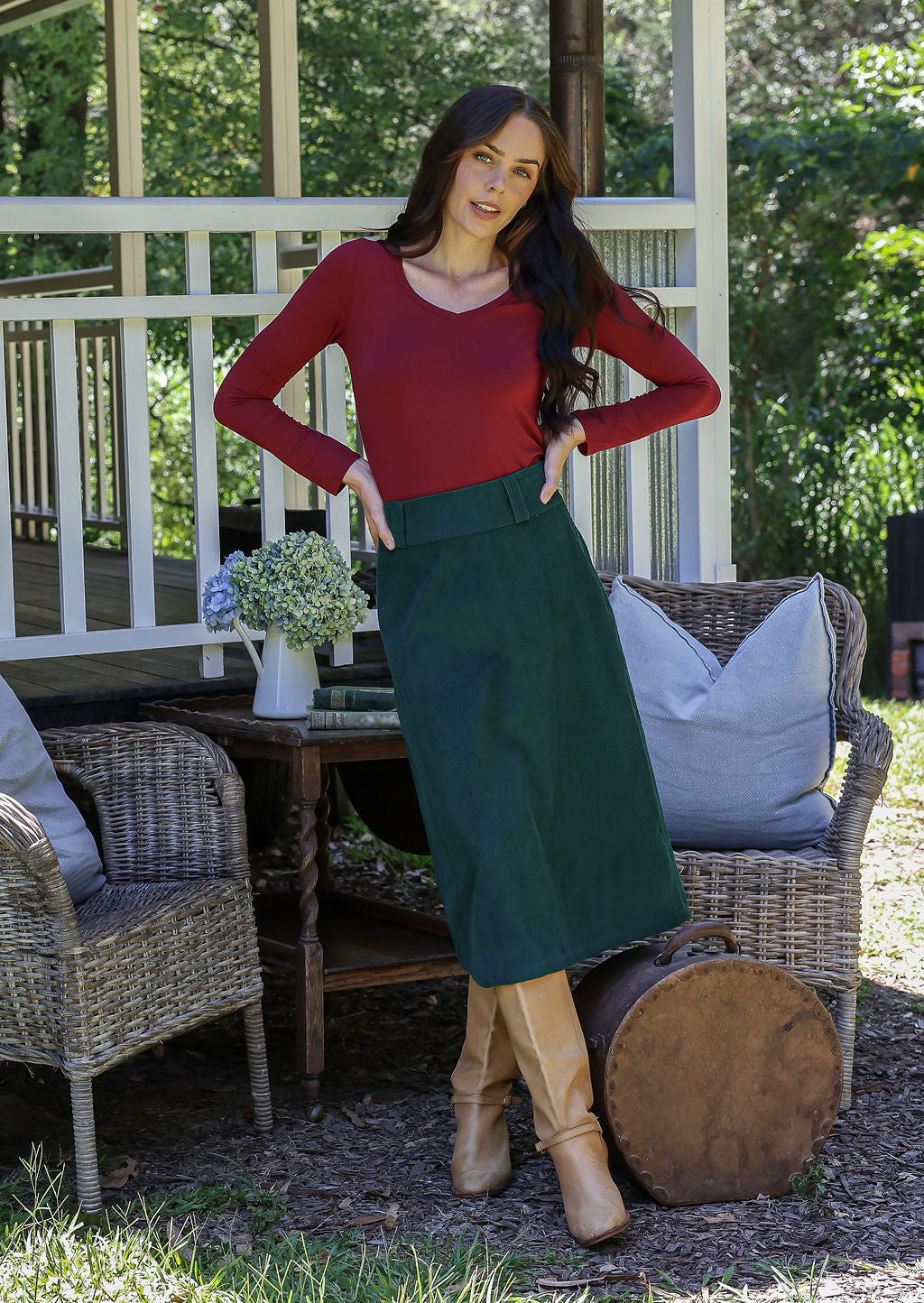 Belt Loop Corduroy Skirt Botanical Garden