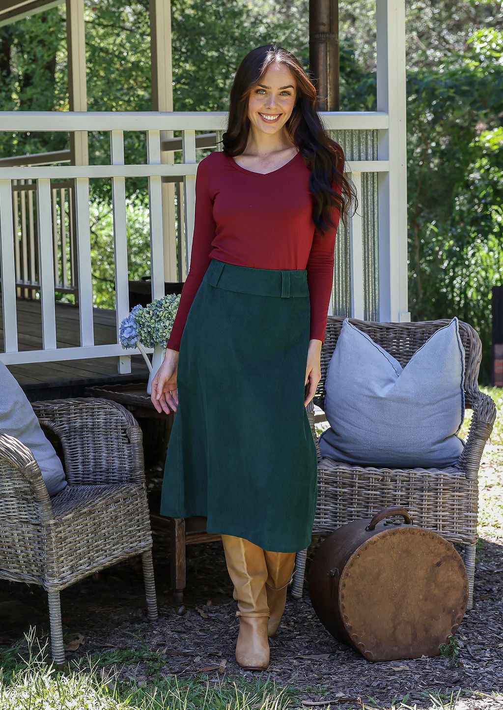 Belt Loop Corduroy Skirt Botanical Garden
