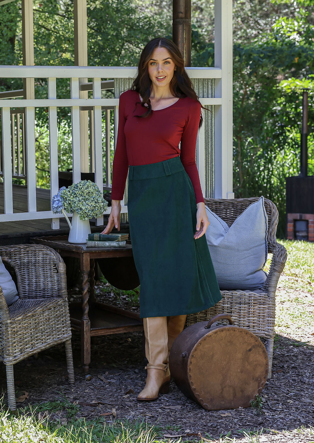 Belt Loop Corduroy Skirt Botanical Garden