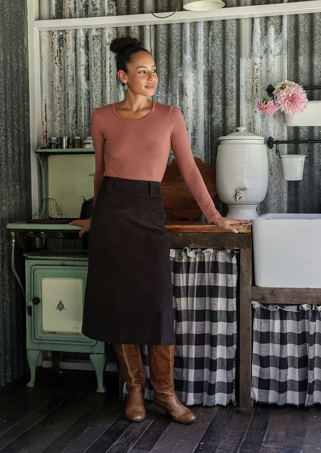 Belt Loop Corduroy Skirt Ganache