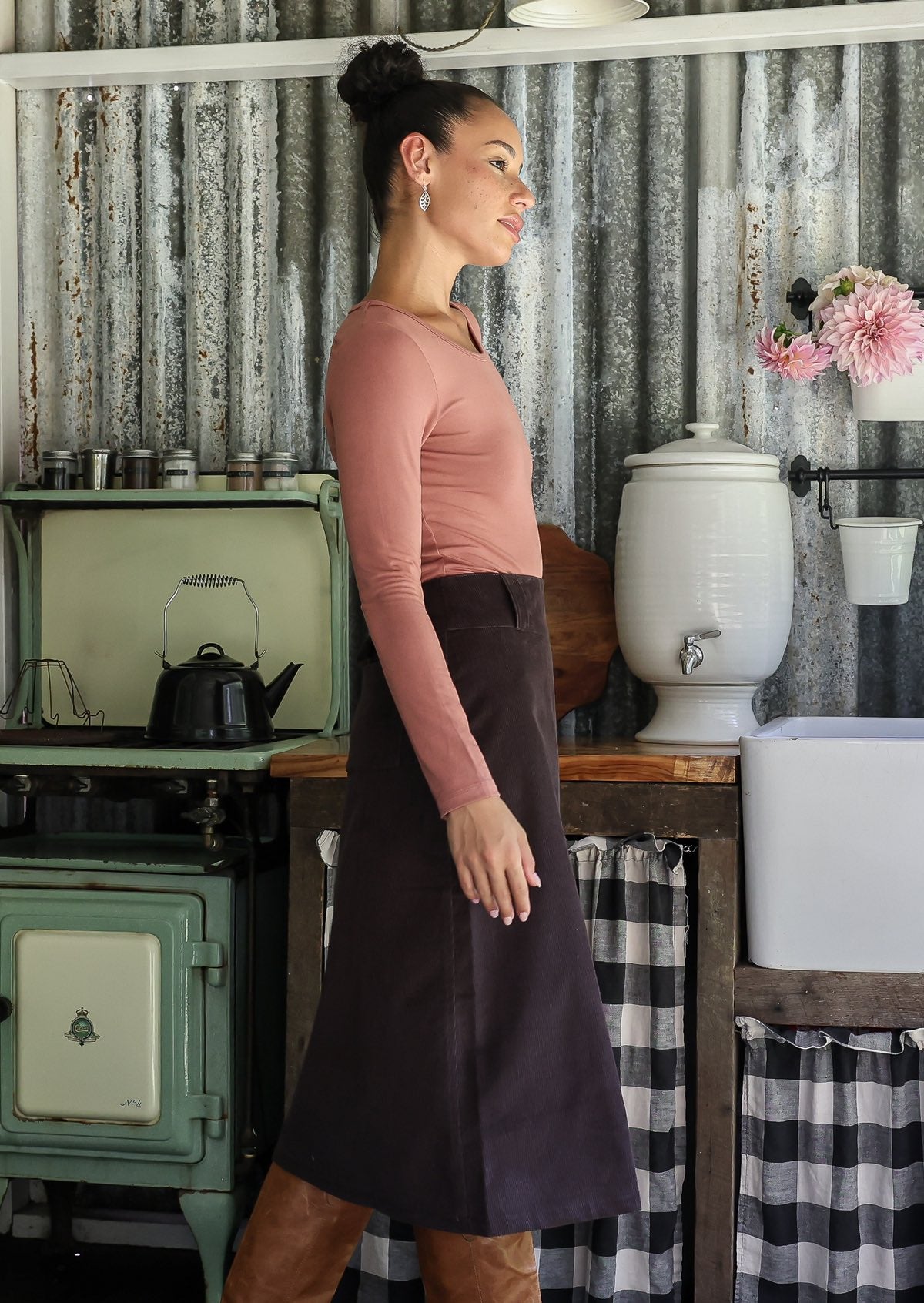 Belt Loop Corduroy Skirt Ganache