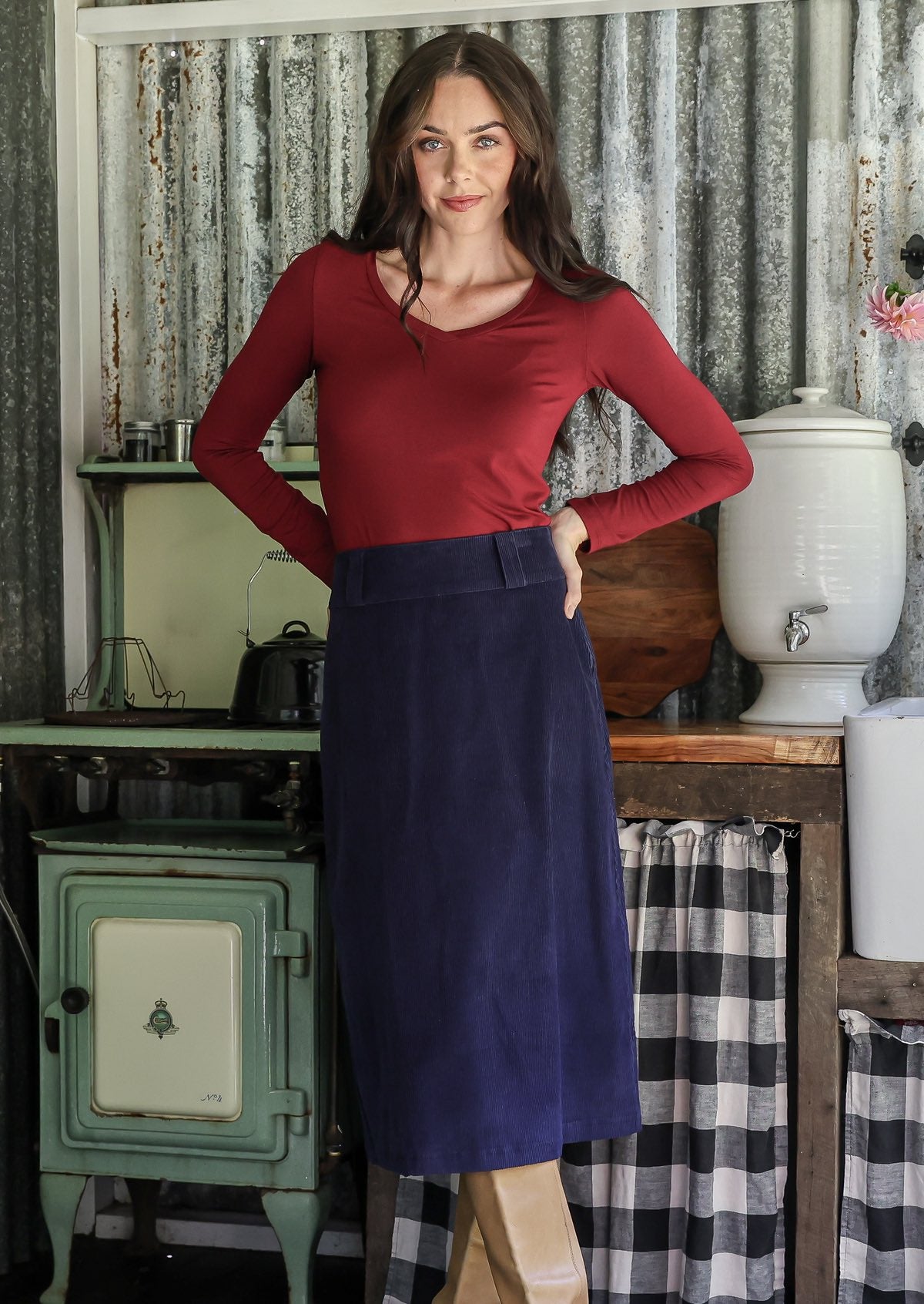 Belt Loop Corduroy Skirt Maritime Blue