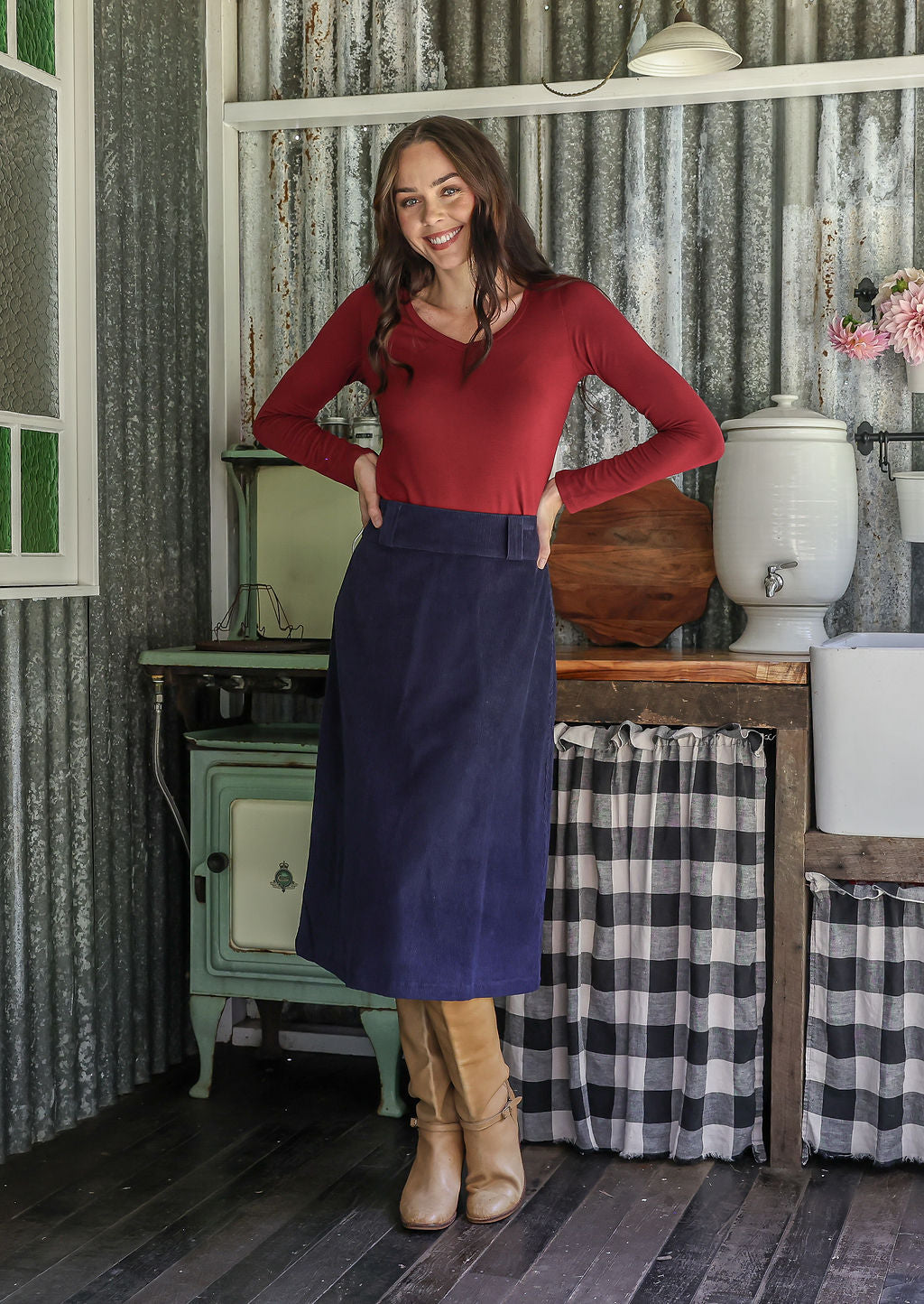 Belt Loop Corduroy Skirt Maritime Blue