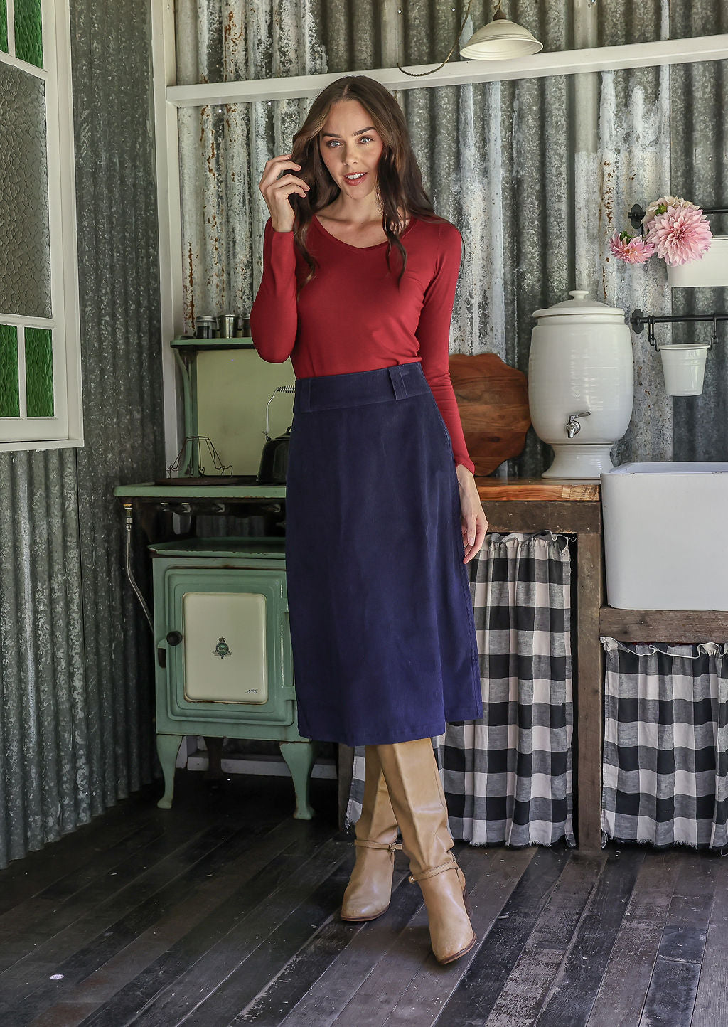 Belt Loop Corduroy Skirt Maritime Blue