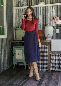 Belt Loop Corduroy Skirt Maritime Blue