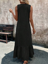 Ruffle Trim V-Neck A-Line Maxi Dress
