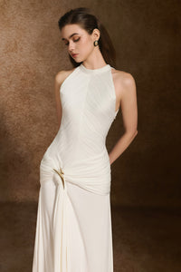 Klara White Ruched Ribbon Textured Maxi Dress