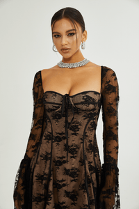 Cyrielle black flared-cuff long-sleeved dress