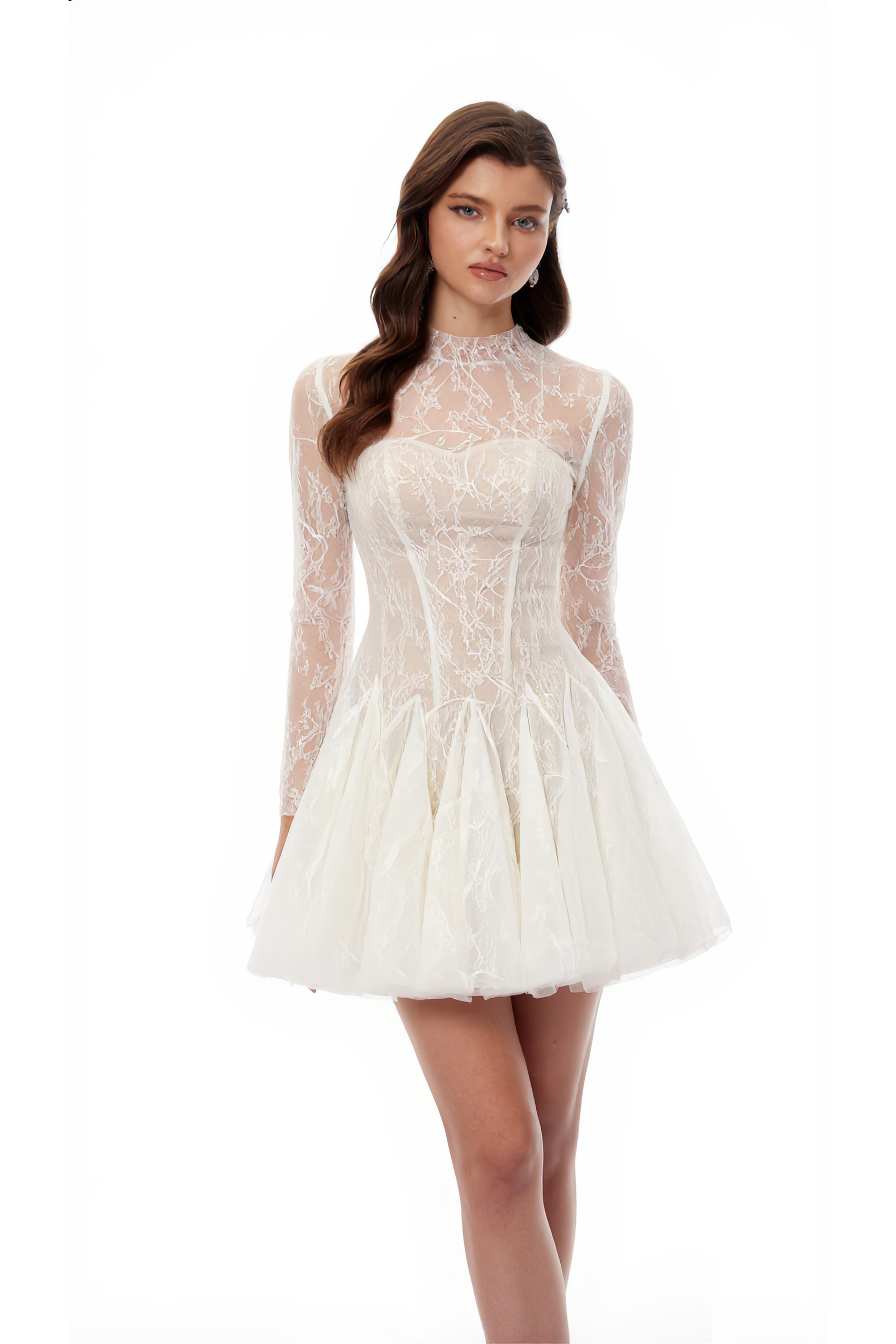 Mirabella White Sequined Flroal Lace Mini Dress