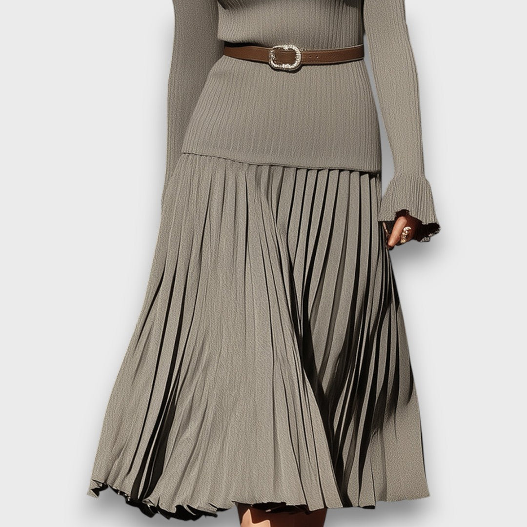 Levarisse – Pleated Midi Dress with Turtleneck