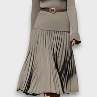 Levarisse – Pleated Midi Dress with Turtleneck